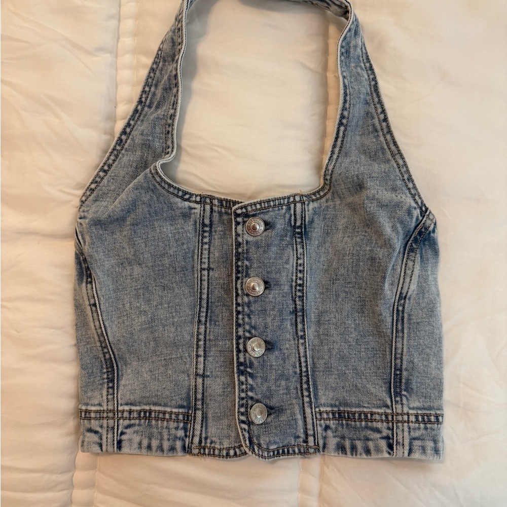 American Eagle Outfitters Light Blue Denim Top. BRAND NEW WITH TAGS